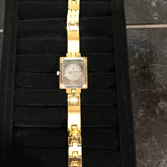 Pak Fook Goldstone watch w/floral-crystal accents. - Picture 6 of 8